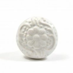 Dritz Embossed Ceramic Flower Knob, White Hooks & Knobs