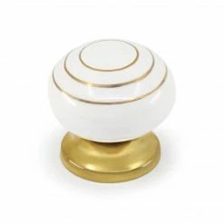 Dritz Ceramic Gold Ring Ball Knob, Cream