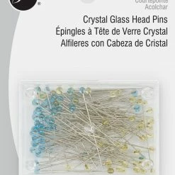 Dritz Crystal Glass Head Pins, Blue & Yellow, 100 Pc Pins, Needles & Tacks