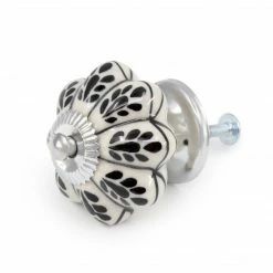 Dritz Hand Painted Ceramic Scallop Knob, Black & White Hooks & Knobs
