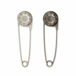 LoRan Vintage Flower Metal Shawl Pins, Silver, 2 Pc Embroidery