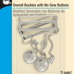 Dritz 1-3/4" Overall Buckles With No-Sew Buttons, Nickel, 2 Pc
