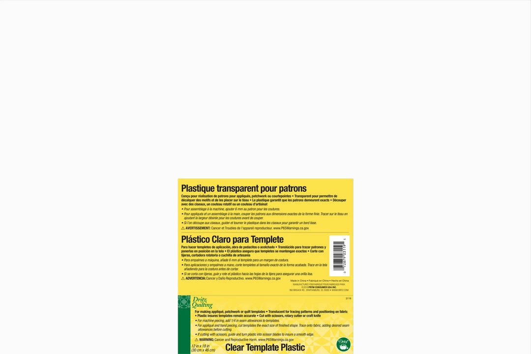 Dritz Clear Plastic Template, 12" X 18" Templates 6 Dritz Clear Plastic Template, 12" X 18" Templates