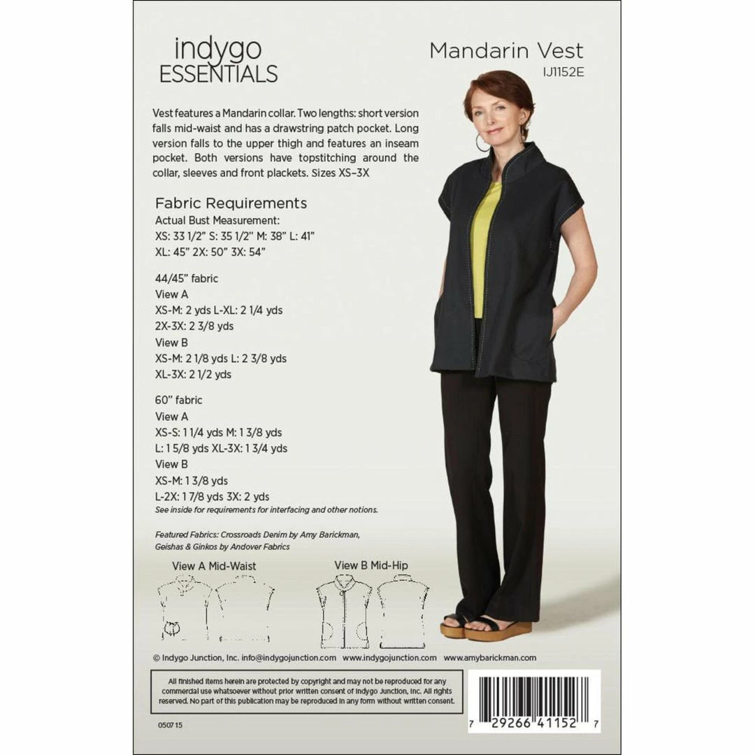 Indygo Junction Mandarin Vest Pattern Apparel 4 Indygo Junction Mandarin Vest Pattern Apparel