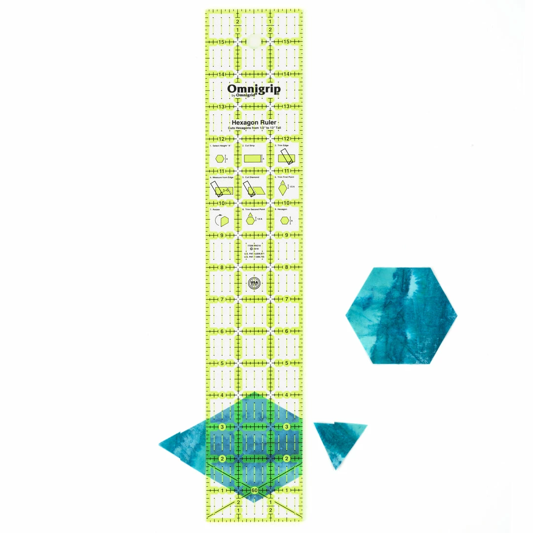 Omnigrid Non-Slip Hexagon Ruler, 3" X 16" 4 Omnigrid Non-Slip Hexagon Ruler, 3" X 16"