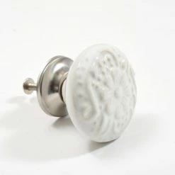 Dritz Embossed Ceramic Flower Knob, White Hooks & Knobs