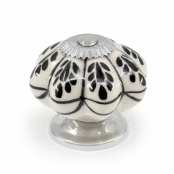 Dritz Hand Painted Ceramic Scallop Knob, Black & White Hooks & Knobs