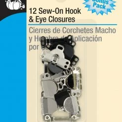 Dritz Sew-On Hook & Eye Closures, 12 Sets, Black & Nickel